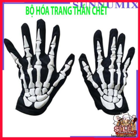 Bộ trang phục Thần Chết Halloween 3 Món - Áo Choàng, Áo Khoác và Găng Tay Xương - Thời Trang Hóa Trang Độc Đáo cho Đêm Ma Quái
