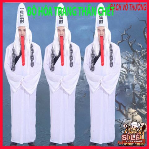 Bộ Trang Phục Halloween Hắc Bạch Vô Thường - Quái Vật Thần Chết Scream, Áo Choàng Kèm Găng Tay, Phụ Kiện Ma Quái ấn Tượng