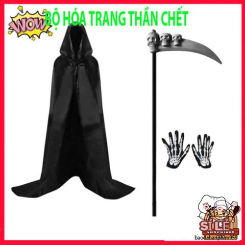Bộ Hóa Trang Halloween Thần Chết Scream Kèm Áo Choàng, Găng Tay Xương - Trang Phục Ma Quái Tuyệt Đẹp Cho Bữa Tiệc Hóa Trang