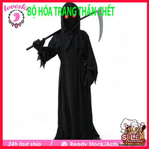 Bộ Trang Phục Hóa Trang Thần Chết Halloween Cho Bé - Áo Choàng, Mũ Trùm, Găng Tay - Phong Cách Kinh Dị Đẹp Mắt