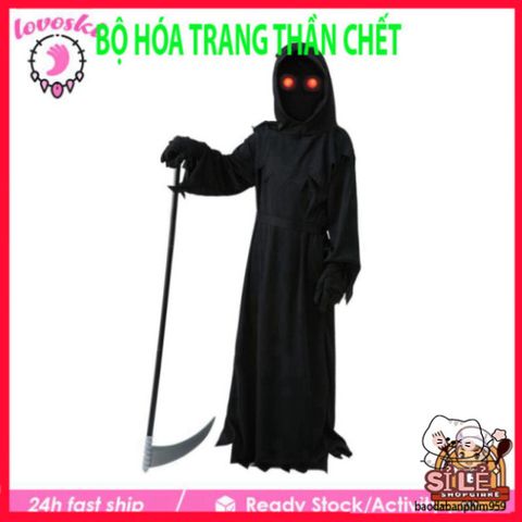 Bộ Trang Phục Hóa Trang Thần Chết Halloween Cho Bé - Áo Choàng, Mũ Trùm, Găng Tay - Phong Cách Kinh Dị Đẹp Mắt