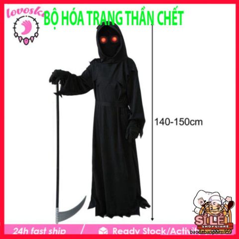 Bộ Trang Phục Hóa Trang Thần Chết Halloween Cho Bé - Áo Choàng, Mũ Trùm, Găng Tay - Phong Cách Kinh Dị Đẹp Mắt