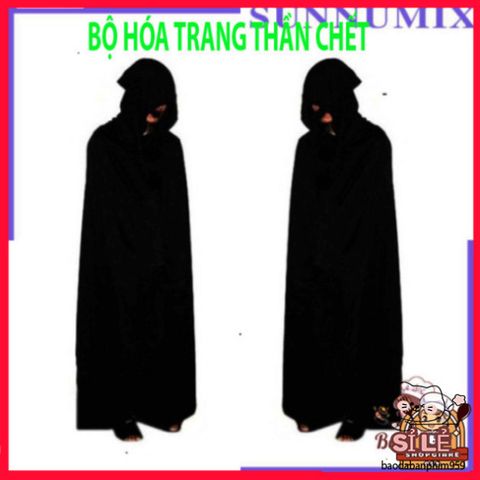 Bộ trang phục Thần Chết Halloween 4 món - Áo choàng, mặt nạ, găng tay xương - Đồ hóa trang độc đáo cho bữa tiệc hóa trang