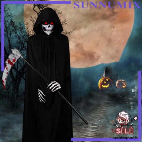 Bộ trang phục Thần Chết Halloween 4 món - Áo choàng, mặt nạ, găng tay xương - Đồ hóa trang độc đáo cho bữa tiệc hóa trang