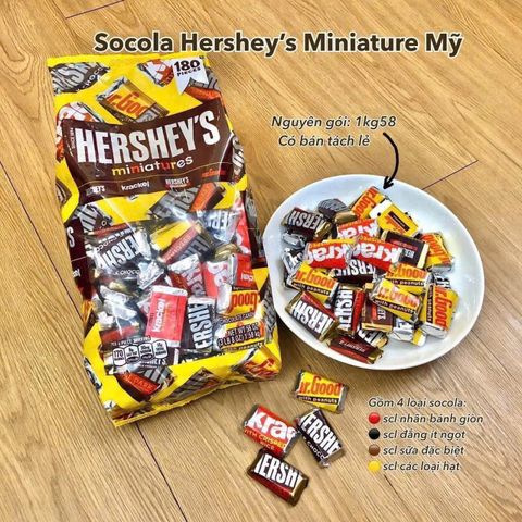 Kẹo Socola Hershey’s Miniatures 1.58kg - Socola Kisses Nguyên Chất, 4 Hương Vị Thơm Ngon, Thích Hợp Cho Tiệc Tùng và Du Lịch
