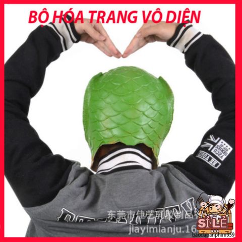 Mặt Nạ Silicone Xanh Lá Hình Đầu Cá - Mặt Nạ Hóa Trang Vui Nhộn Cho Tiệc Halloween, Giáng Sinh, Cosplay, Chất Lượng Cao