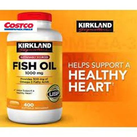Viên uống dầu cá Kirkland Fish Oil 1000Mg Mỹ - Hỗ trợ sức khỏe tim mạch, bổ sung Omega-3, 400 viên