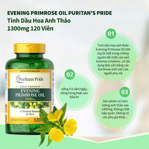 Tinh Dầu Hoa Anh Thảo Puritan's Pride 1300mg - Hỗ Trợ Cân Bằng Nội Tiết Tố Nữ và Làm Đẹp Da, Giảm Triệu Chứng Tiền Kinh Nguyệt