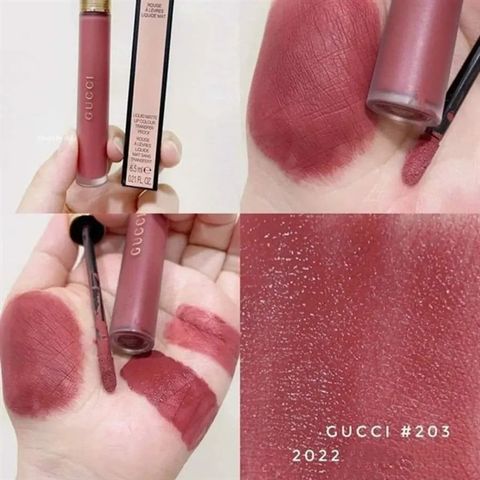 Son Kem Gucci Rouge Liquid Matte 203 Mildred Rosewood - Màu Hồng Đất Chính Hãng, Chất Son Mịn, Duy Trì Lâu Dài, Quà Tặng Đặc Biệt