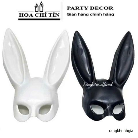 Mặt Nạ Halloween Thỏ Bunny Tai Dài Đen Trắng - Phụ Kiện Hóa Trang Thú Vị Cho Bữa Tiệc và Lễ Hội