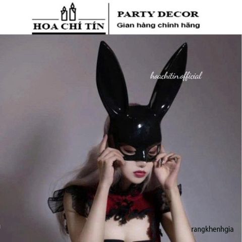 Mặt Nạ Halloween Thỏ Bunny Tai Dài Đen Trắng - Phụ Kiện Hóa Trang Thú Vị Cho Bữa Tiệc và Lễ Hội