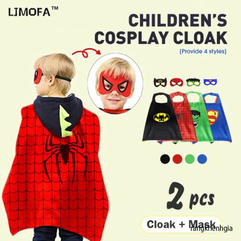 Áo Choàng Siêu Anh Hùng Halloween Kèm Mặt Nạ Mắt Cho Trẻ Em 2-8 Tuổi - Trang Phục Hóa Trang Vui Nhộn Cho Bé