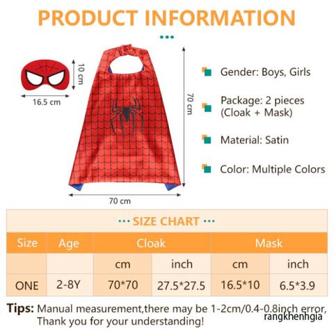 Áo Choàng Siêu Anh Hùng Halloween Kèm Mặt Nạ Mắt Cho Trẻ Em 2-8 Tuổi - Trang Phục Hóa Trang Vui Nhộn Cho Bé