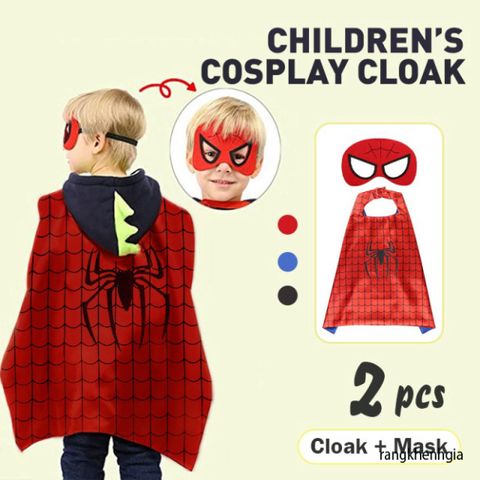 Áo Choàng Siêu Anh Hùng Halloween Kèm Mặt Nạ Mắt Cho Trẻ Em 2-8 Tuổi - Trang Phục Hóa Trang Vui Nhộn Cho Bé