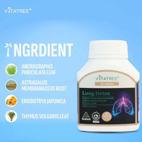 Viên Uống Hỗ Trợ Thải Độc Phổi Vitatree Lung Detox 60 viên - Sản phẩm Từ Úc Giúp Chăm Sóc Hệ Hô Hấp và Thanh Lọc Cơ Thể