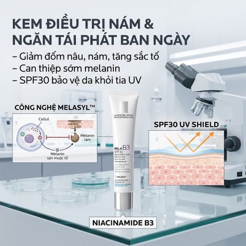 Kem Dưỡng Chống Nám La Roche-Posay Mela B3 40ml - Hỗ Trợ Làm Sáng Da, Mờ Đốm Nâu, Chống Nắng SPF30, Niacinamide, Melasyl