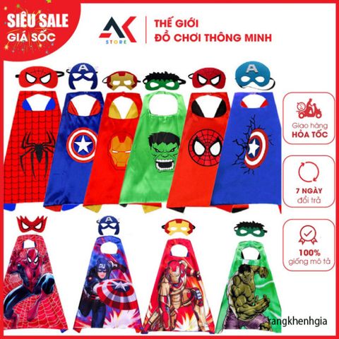 Áo Choàng Siêu Nhân 3D Full HD Kèm Mặt Nạ – Trang Phục Halloween Cho Trẻ Em, Cosplay Nhân Vật Siêu Anh Hùng Nổi Tiếng