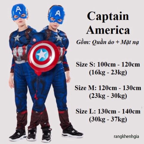 Bộ Trang Phục Hóa Trang Siêu Anh Hùng Captain America Marvel cho Trẻ Em - Bodysuit và Mặt Nạ Đáng Yêu, Tiệc Hóa Trang 4-10 Tuổi