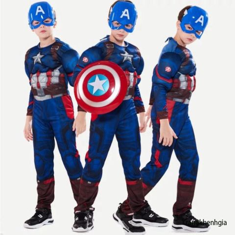 Bộ Trang Phục Hóa Trang Siêu Anh Hùng Captain America Marvel cho Trẻ Em - Bodysuit và Mặt Nạ Đáng Yêu, Tiệc Hóa Trang 4-10 Tuổi