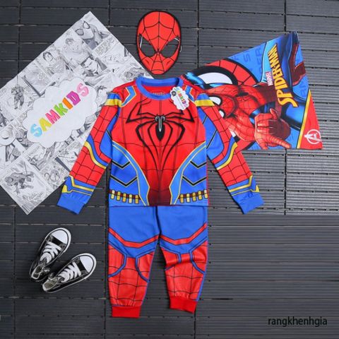 Bộ Trang Phục Siêu Anh Hùng Spider-Man Cho Bé Trai - Áo Dài Tay, Áo Choàng, Mặt Nạ, Chất Liệu Cao Cấp, Size Đủ 3-10 Tuổi