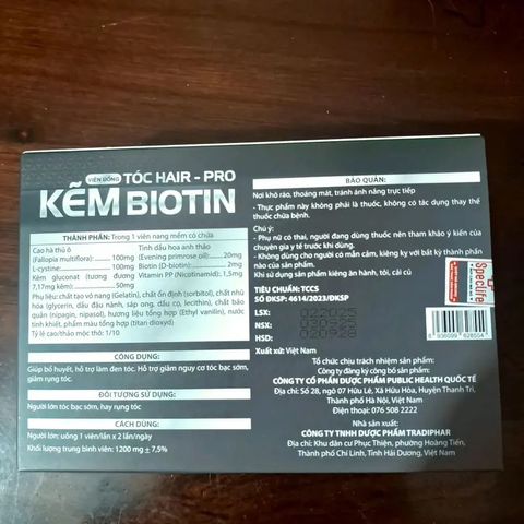Kẽm Biotin Tóc Hair-Pro - Giải Pháp Chăm Sóc Tóc Bạc Sớm và Rụng Nhiều, Bổ Sung Dinh Dưỡng, Mái Tóc Khỏe Mạnh và Suôn Mượt
