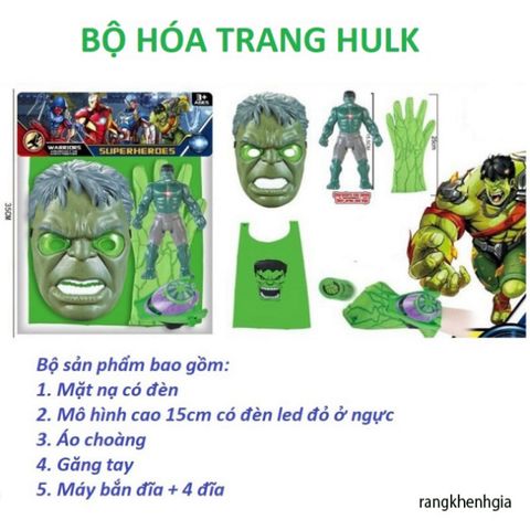 Bộ Đồ Chơi Nhập Vai Siêu Anh Hùng Avenger - Người Nhện, Khổng Lồ Xanh, Người Sắt, Đội Trưởng Mỹ - Phụ Kiện Vui Chơi Cho Trẻ Em