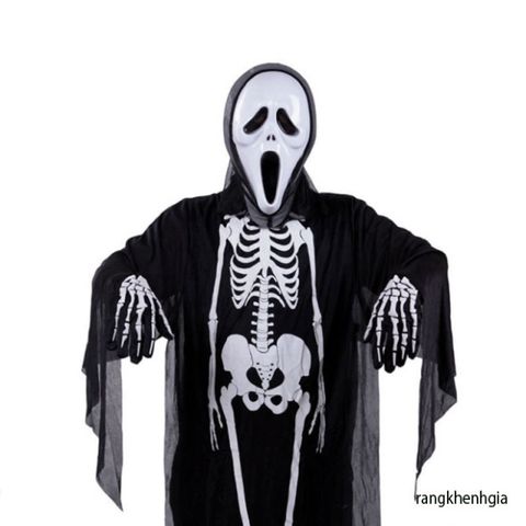 Bộ Trang Phục Thần Chết Halloween - Áo Choàng, Mặt Nạ, Lưỡi Hái, Găng Tay Xương Ma Quỷ cho Trẻ Em - Đồ Hóa Trang Thú Vị