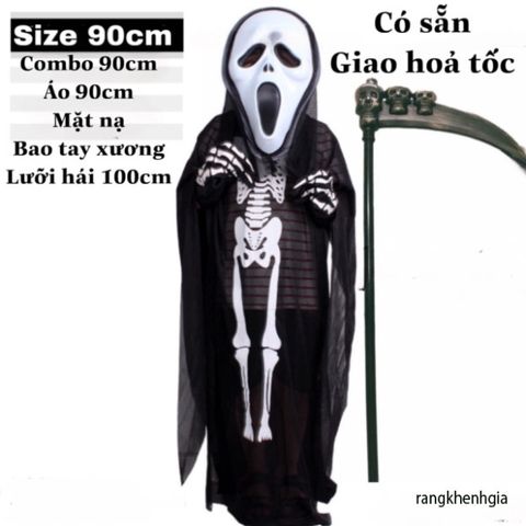 Bộ Trang Phục Thần Chết Halloween - Áo Choàng, Mặt Nạ, Lưỡi Hái, Găng Tay Xương Ma Quỷ cho Trẻ Em - Đồ Hóa Trang Thú Vị