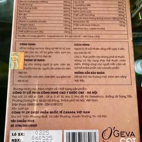 O'Geva CQT - Viên Uống Dưỡng Da Collagen và Vitamin E Hỗ Trợ Giữ Gìn Nét Xuân, Hộp 30 Viên Cho Phái Đẹp