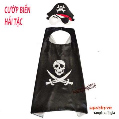 Bộ Áo Choàng HẢI TẶC Trắng Đen Kèm Mặt Nạ Satin Cho Bé - Hóa Trang Siêu Anh Hùng Marvel, Quà Tặng Sinh Nhật Sáng Tạo