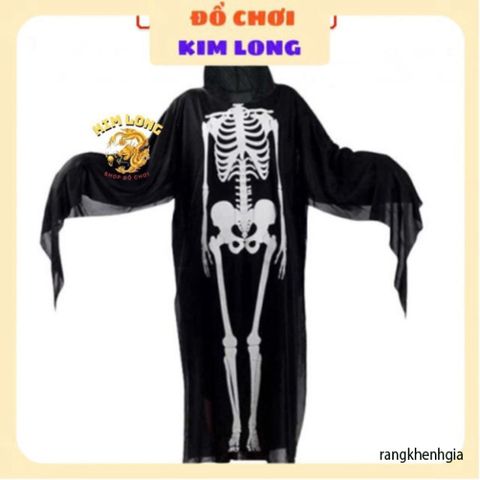 Set Áo Choàng Bộ Xương 3 Món có Nón Găng Tay Mặt Nạ - Trang Phục Hóa Trang Halloween cho Trẻ Em và Người Lớn