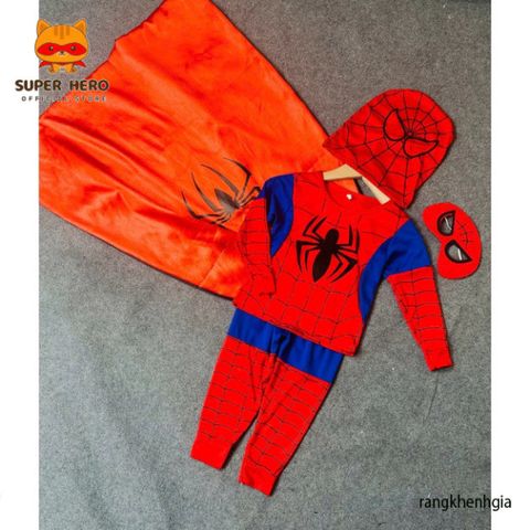 Bộ Trang Phục Hóa Trang Siêu Nhân Nhện Cho Bé - Bộ Quần Áo Dài Tay + Tà Bay Halloween, Chất Liệu An Toàn, Cho Trẻ Từ 10kg Đến 30kg
