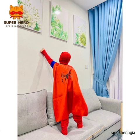 Bộ Trang Phục Hóa Trang Siêu Nhân Nhện Cho Bé - Bộ Quần Áo Dài Tay + Tà Bay Halloween, Chất Liệu An Toàn, Cho Trẻ Từ 10kg Đến 30kg