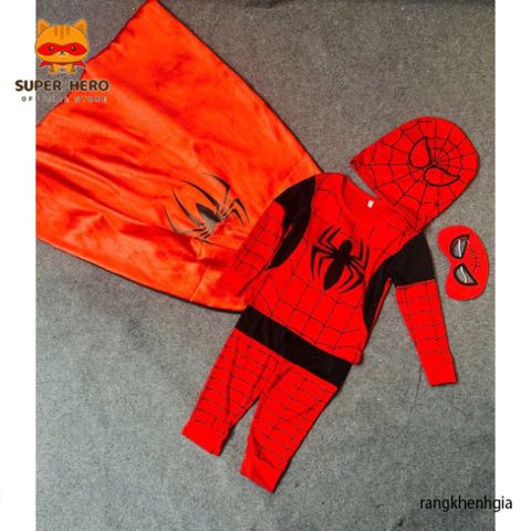 Bộ Trang Phục Hóa Trang Siêu Nhân Nhện Cho Bé - Bộ Quần Áo Dài Tay + Tà Bay Halloween, Chất Liệu An Toàn, Cho Trẻ Từ 10kg Đến 30kg