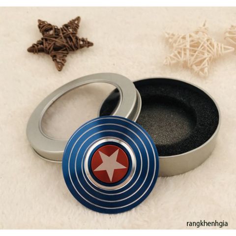 Đồ Chơi Fidget Spinner Captain America Cao Cấp - Giải Trí Thư Giãn, Tăng Cường Tập Trung, Có Hộp Đựng Cho Fan Marvel