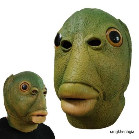 Mặt Nạ Đầu Cá Xanh Ngộ Nghĩnh - Phụ Kiện Cosplay Kinh Dị Vui Nhộn Cho Halloween và Tiệc Tùng, Phong Cách Quái Vật Đ độc đáo