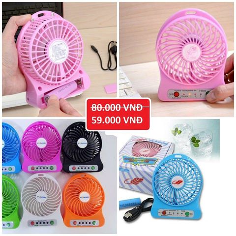 Quạt Mini Dùng Pin Sạc - Quạt Di Động Nhiều Màu, 3 Chế Độ Gió, Phù Hợp Để Dùng Trong Nhà, Văn Phòng, Du Lịch