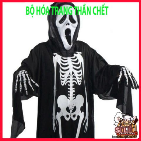 Áo Xương Halloween Kèm Mặt Nạ Cosplay Thần Chết Scream - Trang Phục Ma Quái Độc Đáo Cho Tiệc Hóa Trang