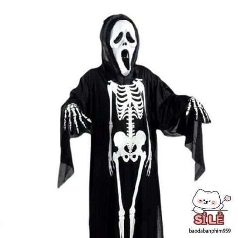 Áo Xương Halloween Kèm Mặt Nạ Cosplay Thần Chết Scream - Trang Phục Ma Quái Độc Đáo Cho Tiệc Hóa Trang