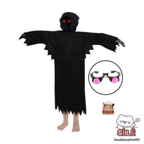 Bộ Trang Phục Thần Chết Halloween Cho Người Lớn - Áo Dài, Găng Tay, Mặt Nạ Độc Đáo Dành Cho Tiệc Hóa Trang 1,65m-1,8m