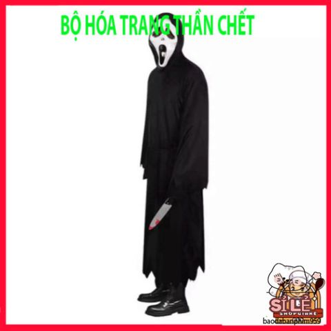 Bộ Trang Phục Thần Chết Halloween Cho Người Lớn - Áo Dài, Găng Tay, Mặt Nạ Độc Đáo Dành Cho Tiệc Hóa Trang 1,65m-1,8m