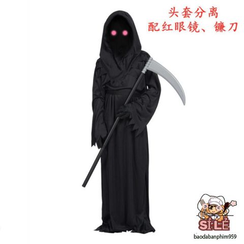 Bộ Trang Phục Thần Chết Halloween Cho Người Lớn - Áo Dài, Găng Tay, Mặt Nạ Độc Đáo Dành Cho Tiệc Hóa Trang 1,65m-1,8m