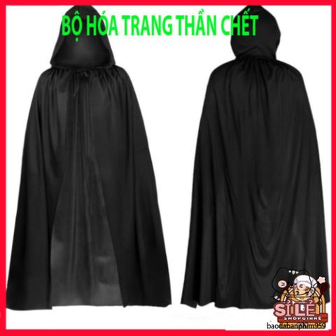 Áo Choàng Thần Chết Đen Đỏ Halloween 2 Lớp - Trang Phục Cosplay Ma Quái Cho Tiệc Hóa Trang và Lễ Hội