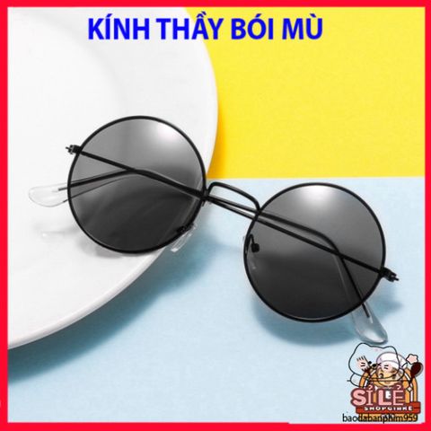 Mắt Kính Thời Trang Đen - Phong Cách Hazo Thầy Bói Mù Kiểu Tròn, Chống UV, Phụ Kiện Cool Ngầu Cho Cả Nam Nữ