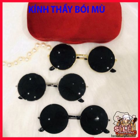 Mắt Kính Thời Trang Đen - Phong Cách Hazo Thầy Bói Mù Kiểu Tròn, Chống UV, Phụ Kiện Cool Ngầu Cho Cả Nam Nữ