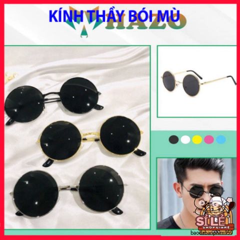 Mắt Kính Thời Trang Đen - Phong Cách Hazo Thầy Bói Mù Kiểu Tròn, Chống UV, Phụ Kiện Cool Ngầu Cho Cả Nam Nữ