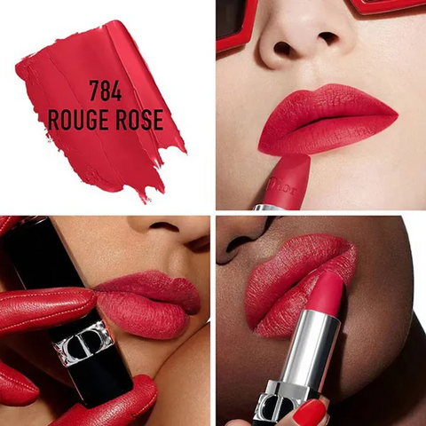 Son Dior Rouge Dior Matte 784 Rouge Rose - Son Môi Đỏ Hồng Cao Cấp Chính Hãng - Chất Son Mềm Mịn, Bền Màu 8 Tiếng