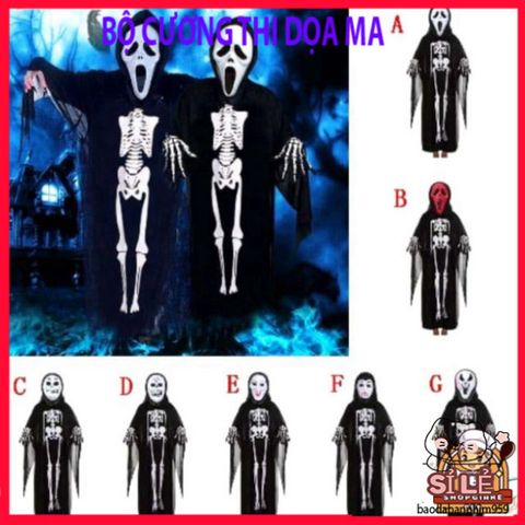 Áo Choàng Nón Halloween Hình Đầu Lâu, Dơi & Ma Cà Rồng - Trang Phục Dọa Ma Cho Tiệc Hóa Trang, Chất Liệu Polyester Cao Cấp