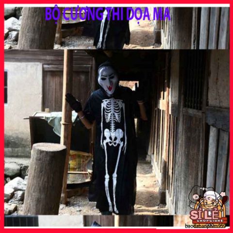 Áo Choàng Nón Halloween Hình Đầu Lâu, Dơi & Ma Cà Rồng - Trang Phục Dọa Ma Cho Tiệc Hóa Trang, Chất Liệu Polyester Cao Cấp