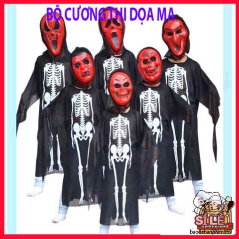 Áo Choàng Nón Halloween Hình Đầu Lâu, Dơi & Ma Cà Rồng - Trang Phục Dọa Ma Cho Tiệc Hóa Trang, Chất Liệu Polyester Cao Cấp